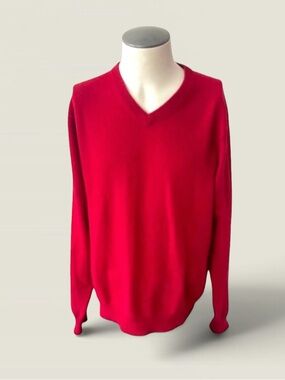ALAN FLUSSER 2-PLY CASHMERE RED V-NECK SWEATER SIZE XL